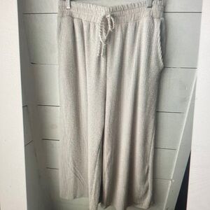 Cozy Ribbed Wide-Leg Knit Pants - Light Beige